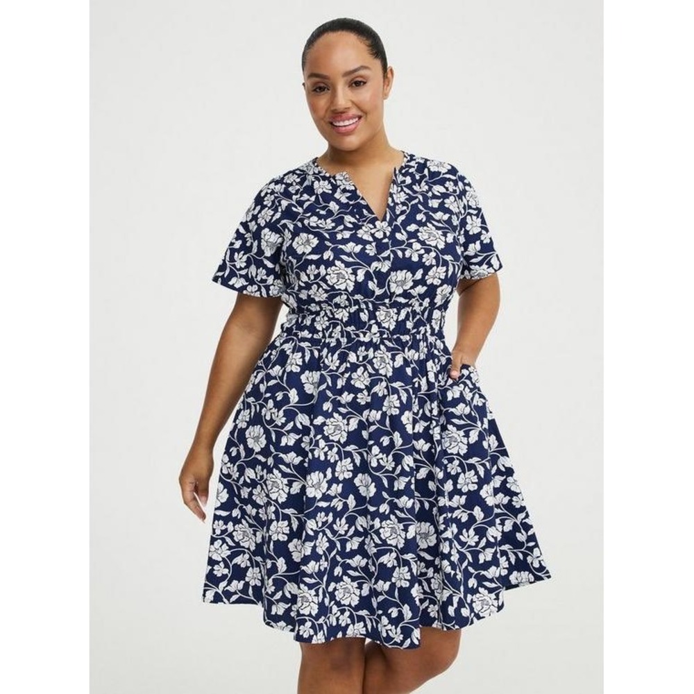 Torrid Skater Dress NEW Short Sleeve Boudoir Rose Floral Navy White 0 Large 12